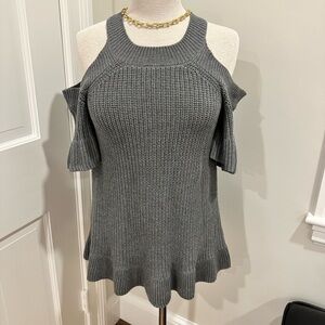 dRA Women’s Cotton Blend Cold Shoulder Sweater with Ruffle Details Gray Size XS